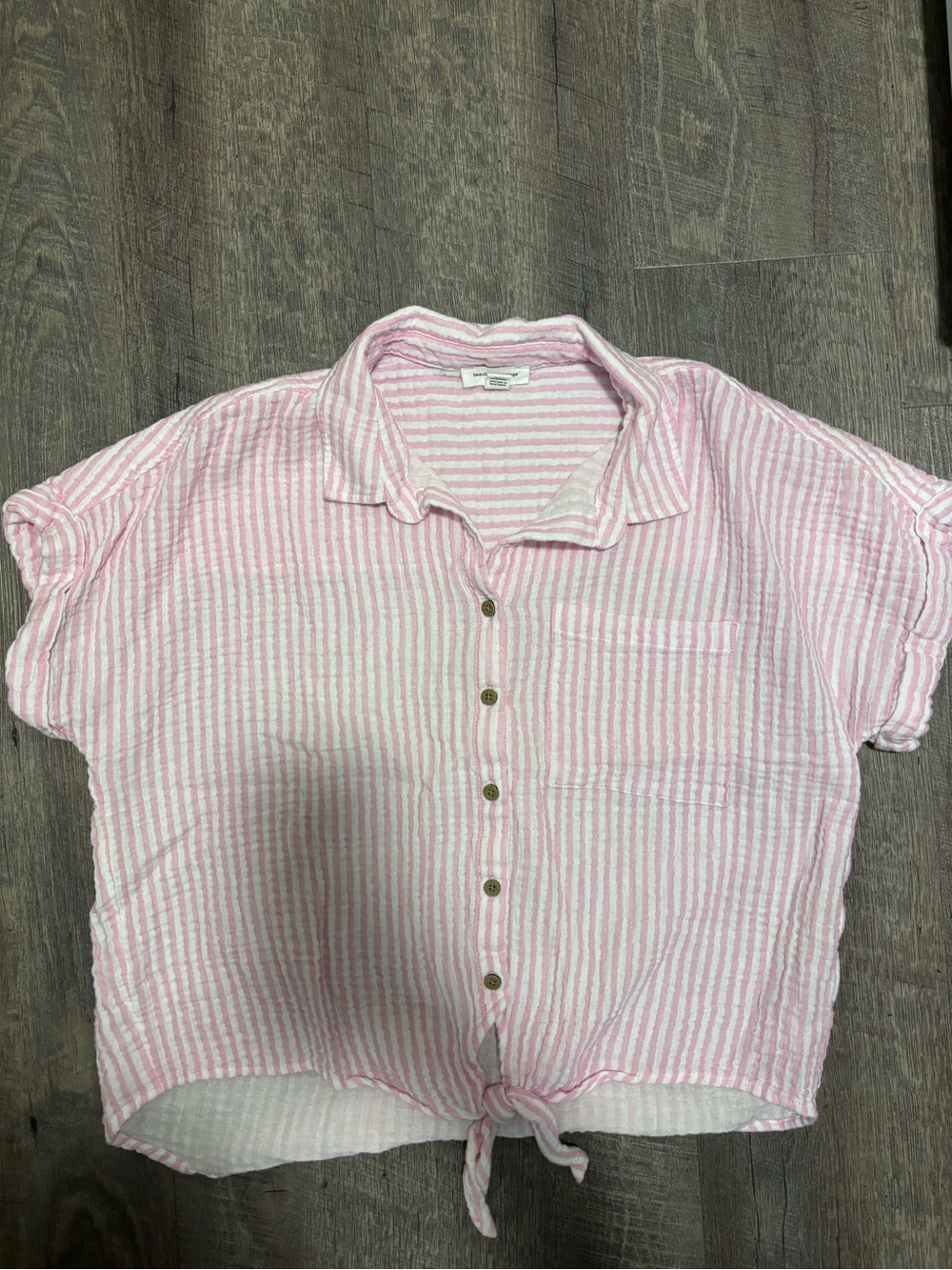 Pink Striped Tie-Hem Button Front Women's Top